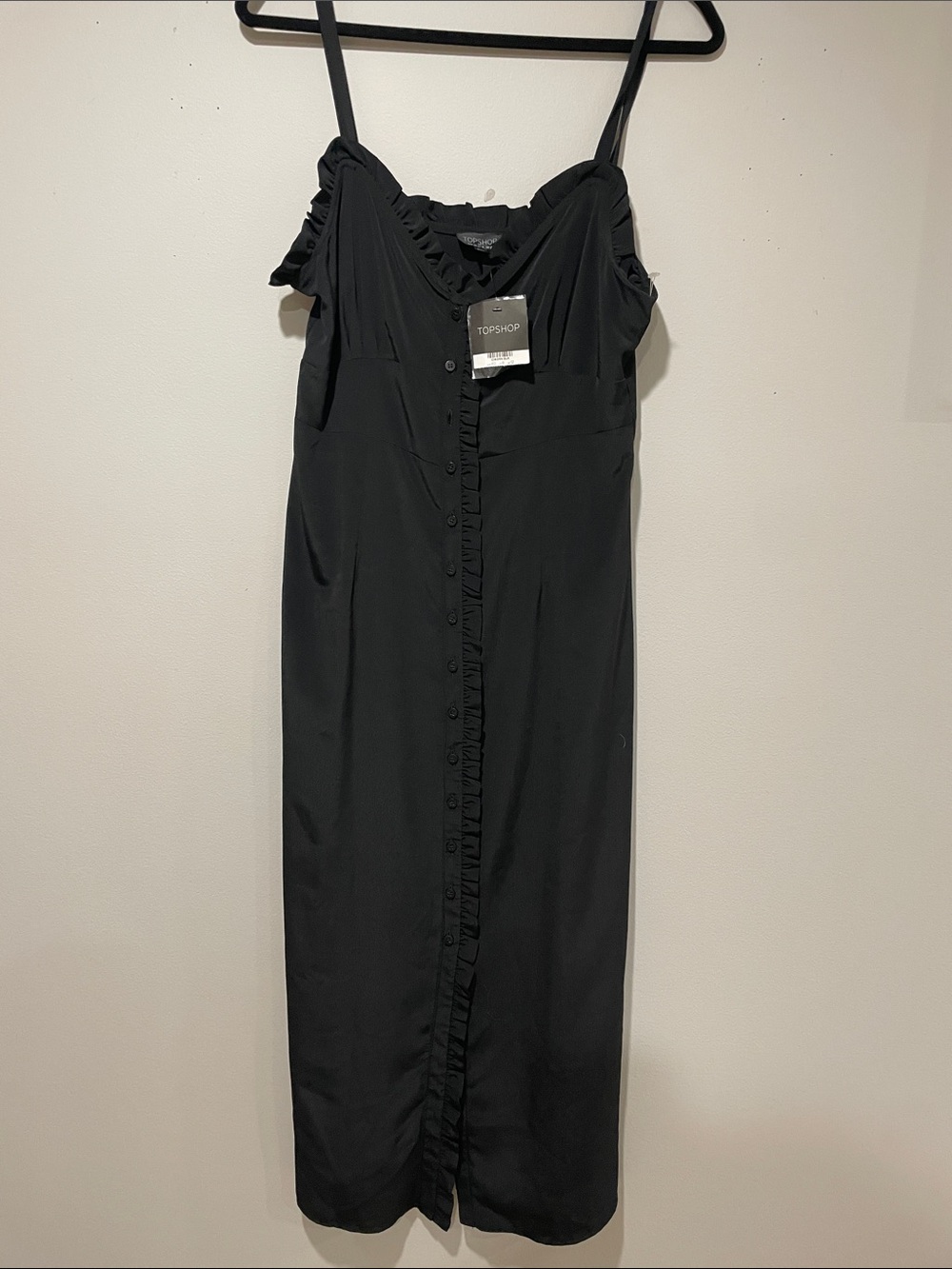 Topshop Black Ruffle-Trim Midi Slip Dress